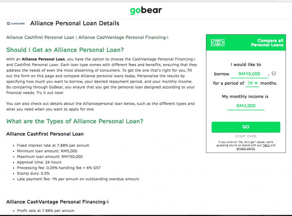 Gobear Alliance personal loan - rebecca saw