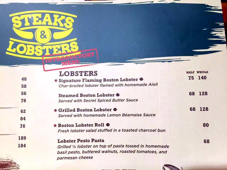 steaks and lobsters menu1